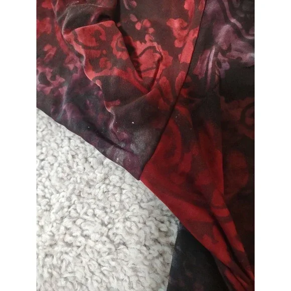 Vintage Y2K XL Red Black Whimsygoth Goth Tunic Front Tie Stretchy Long - Picture 8 of 16